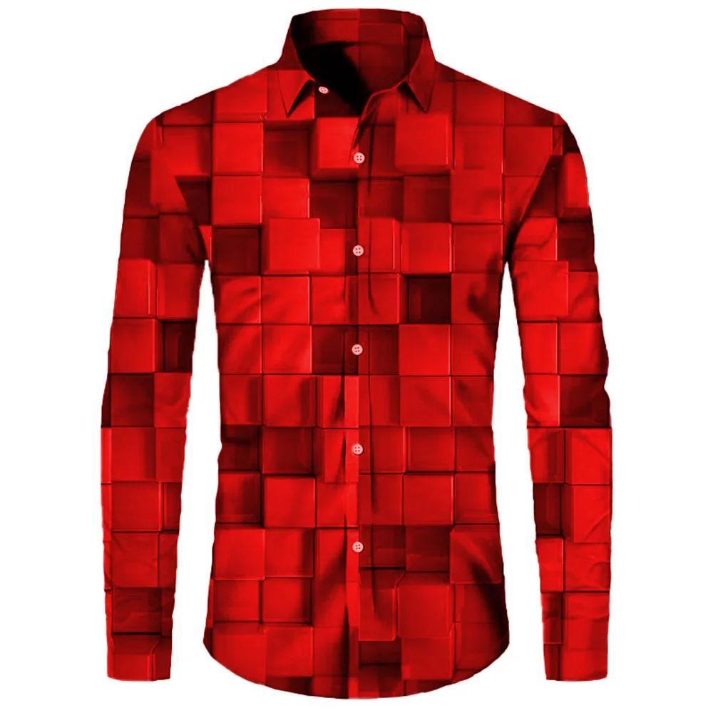 Trendy and fashionable men's designer starry grid luxurious social men's shirt collar casual print starry long sleeved top grid