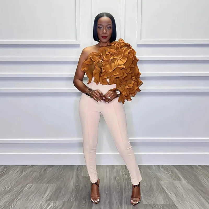 المرأة مثير كشكش قمم طويلة الأكمام عارضة