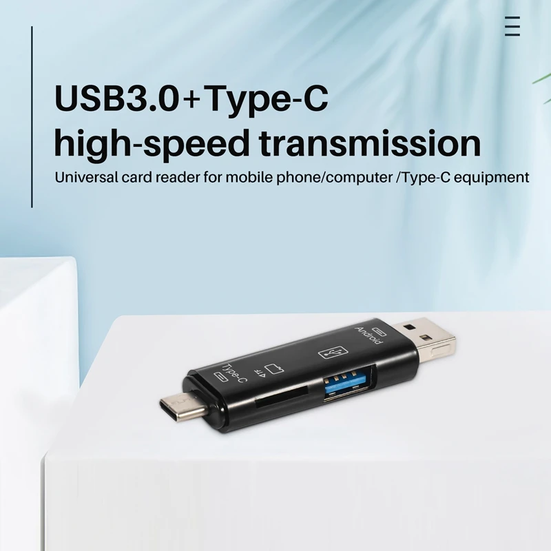 5-In-1 Multifunctional OTG Card Reader Micro-SD / SD Card / USB Reader Support TF Android Type-C Phone / Computer / Type-C Unive