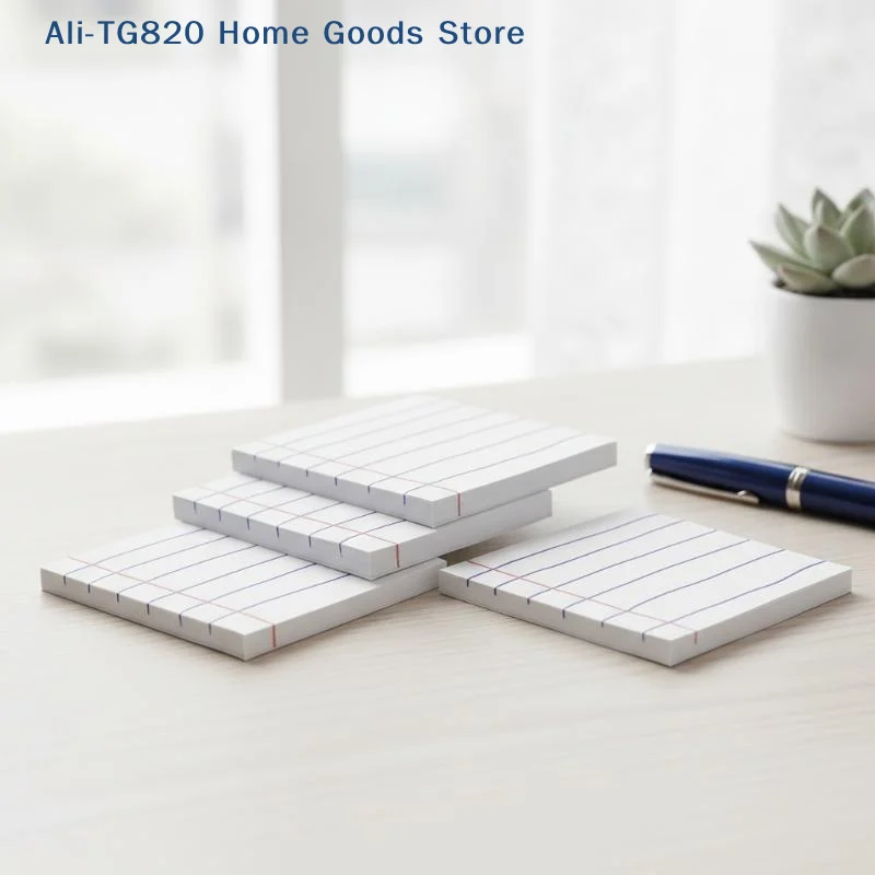 [W] 50Pcs/Book Lined Sticky Notes Self Stick Memo Pads Total Notebook Paper Style Notepad Removable Adhesive Notes