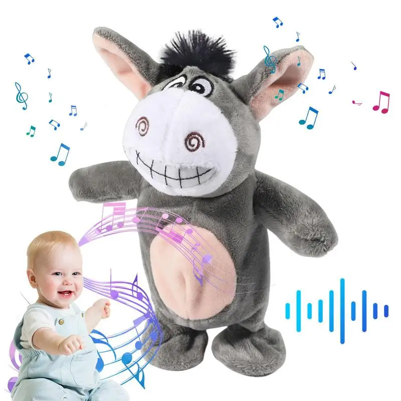 Brinquedo musical de pelúcia de burro, brinquedo animal interativo e interativo, conversa e canto, aprendizagem sensorial, desenvolvimento