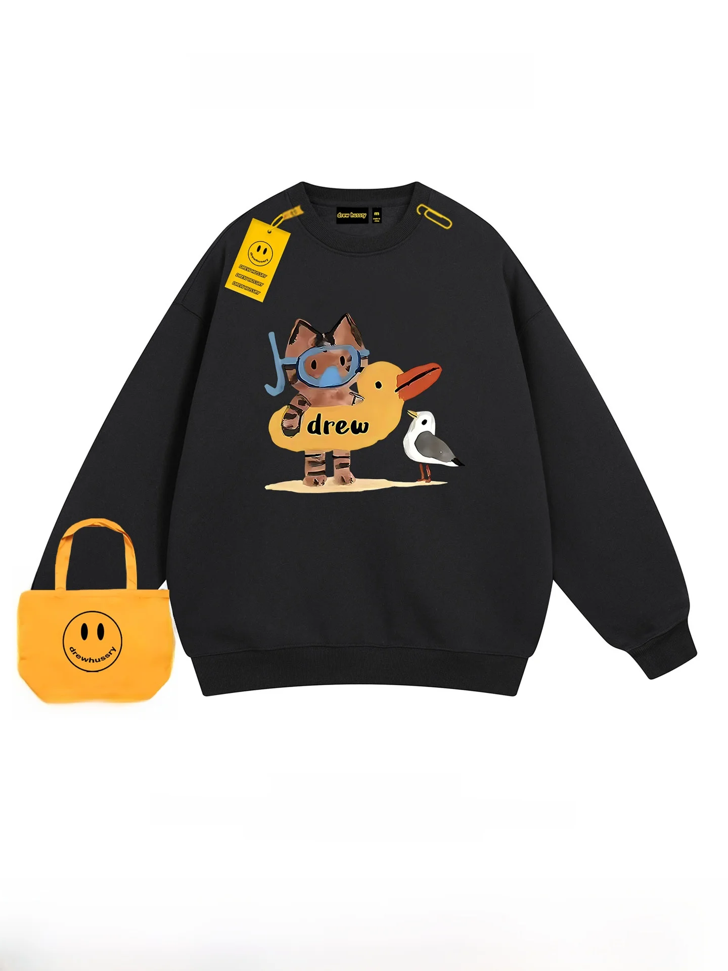 

American Sle round Ne Fce Lined Sweatirt Casual Cartoon Print Loose Fit Autumn Winter Couple's Clothing