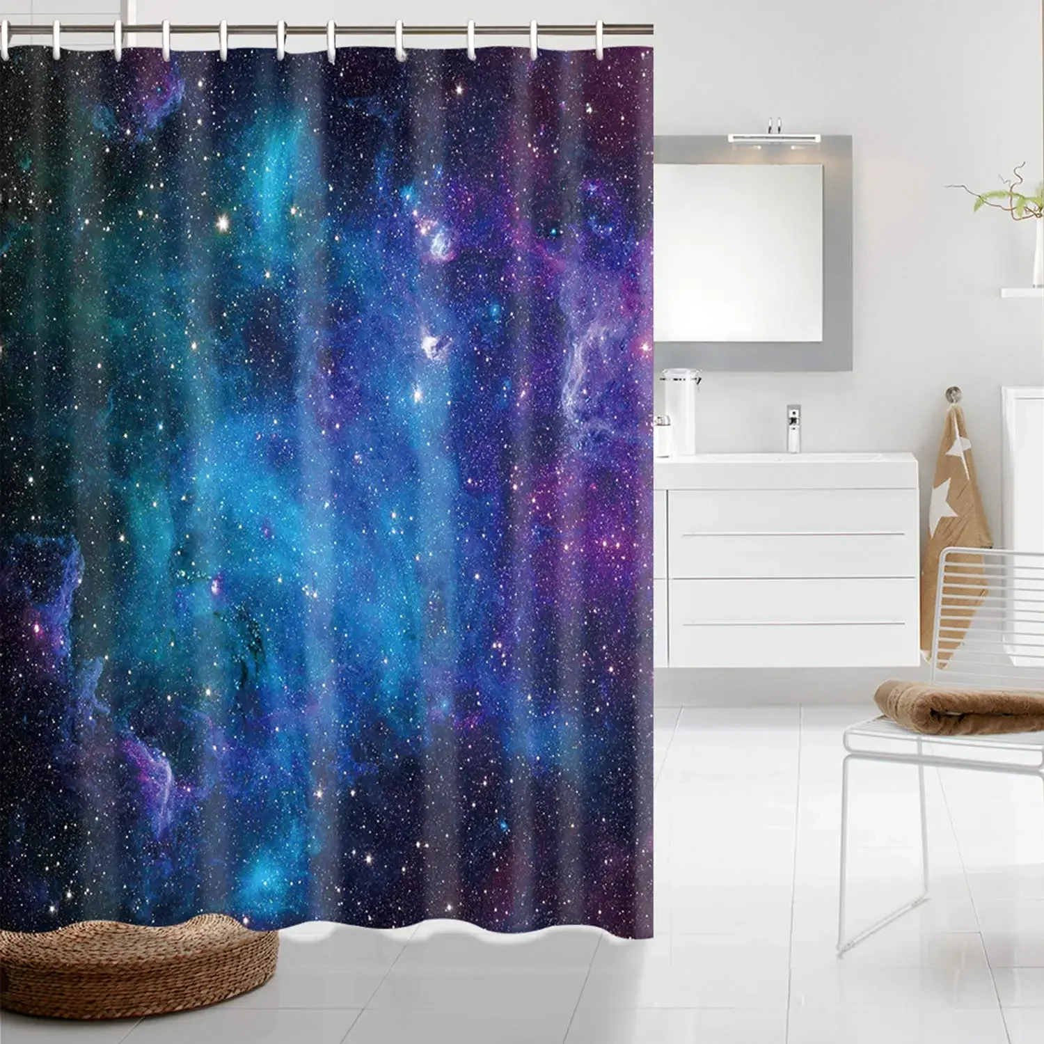 Starry Space Shower Curtain Blue Galaxy  Curtains Nebula Waterproof Polyester Fabric for Bathtub Bath Room Decor with Hook