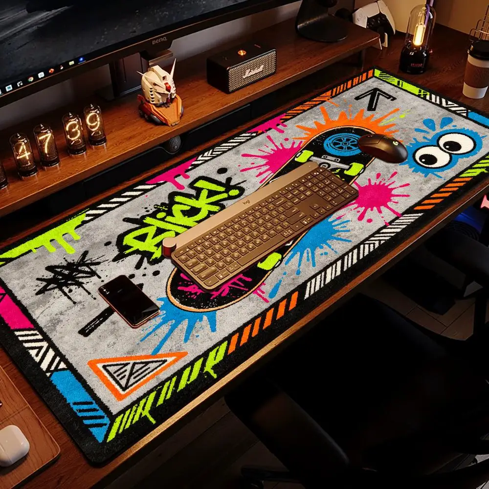 Graffiti Skateboard Street Rug Gaming Mouse Pad Smooth Glide Large Size For Trendy Dorm