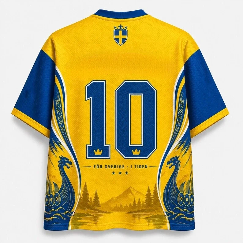 2026 Schwedische Fußball-Fanuniform: Atmungsaktives V-Ausschnitt Mesh-Fußball-T-Shirt mit Fußball-Print – Ein Must-have für Fans – Detail 4