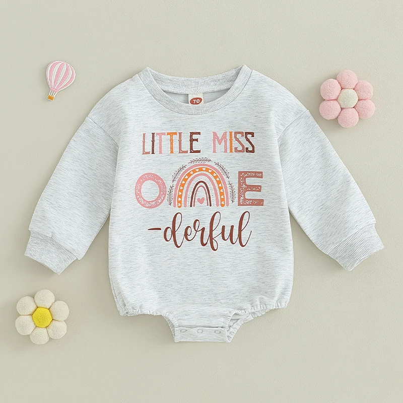 Newborn Baby Girl Boy Birthday Outfit Little Miss Onederful Bubble Romper Sweatshirt 1st Birthday  Clothes