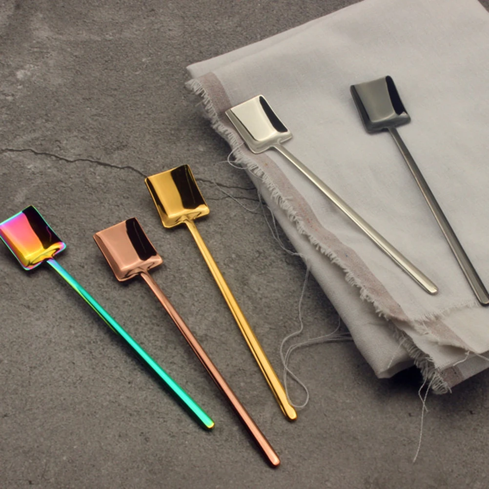 

6Pcs Stainless Dessert Sugar Square Spatula Stainless Steel Spoon Portable Modern Spatula Spoon Rust Free