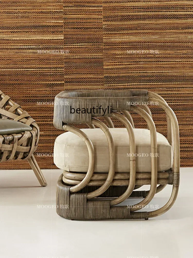 

xx1Rattan Furniture Leisure Sofa Rattan Chair Single-Seat Sofa Chair B & B Retro Outdoor Rattan Sofa