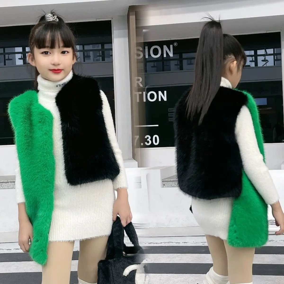 

Новинка 2025, меховой детский жилет на плечах, имитация лисьего волоса, детская корейская майка, теплое пальто для девочек