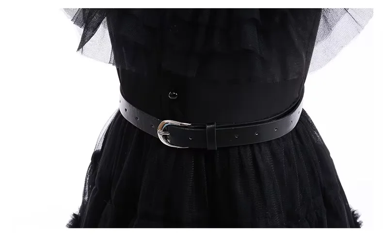 Schwarzes Gothic-Tüllkleid für Mädchen, Rüschenkleid mit Gürtel, Kinder-Halloween-Ballkleid, Studenten-Cosplay-Karnevalskostüm – Detail 5