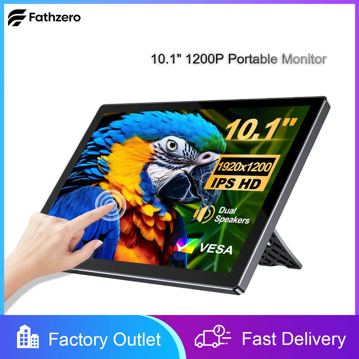 

10.1 Inch Portable Touch Monitor HD1200P 60Hz Car Display IPS Panel For Phones Laptops PS5s Xbox PC And Other Electronic Devices