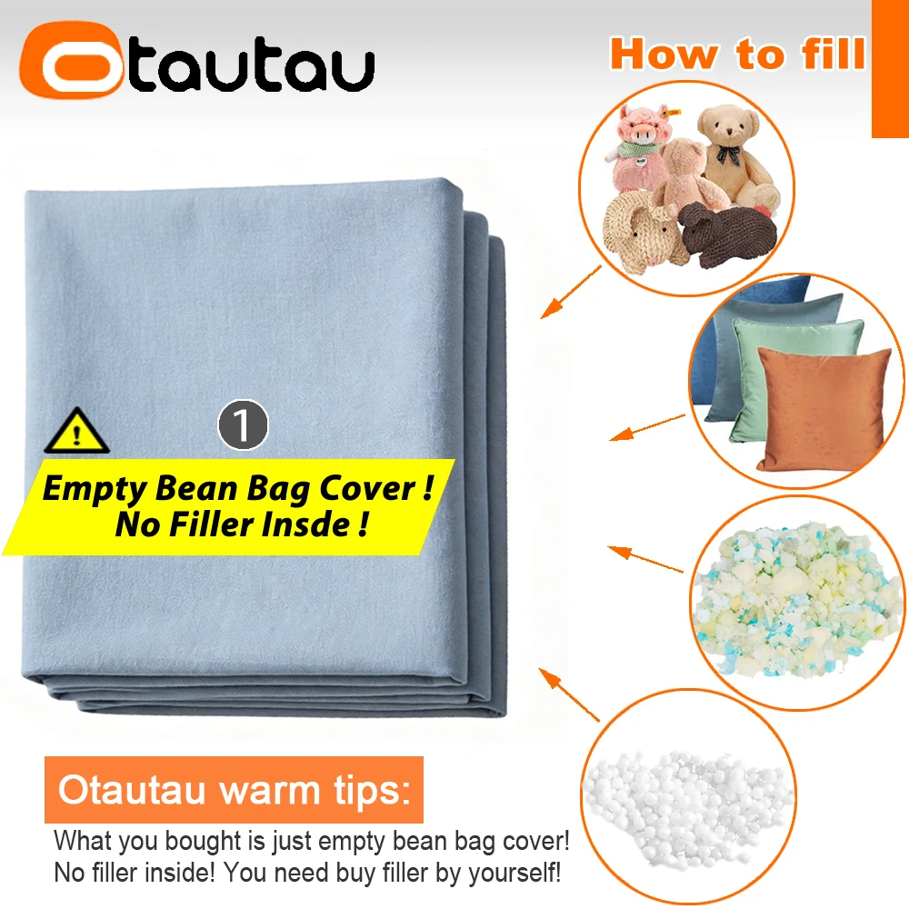 OTAUTAU D85cm Bean Bag Cover Corner Breathable Soft Pure Cotton Pouf Beanbag Cover DD187【No Filler!Please Buy Filler Yourself!】