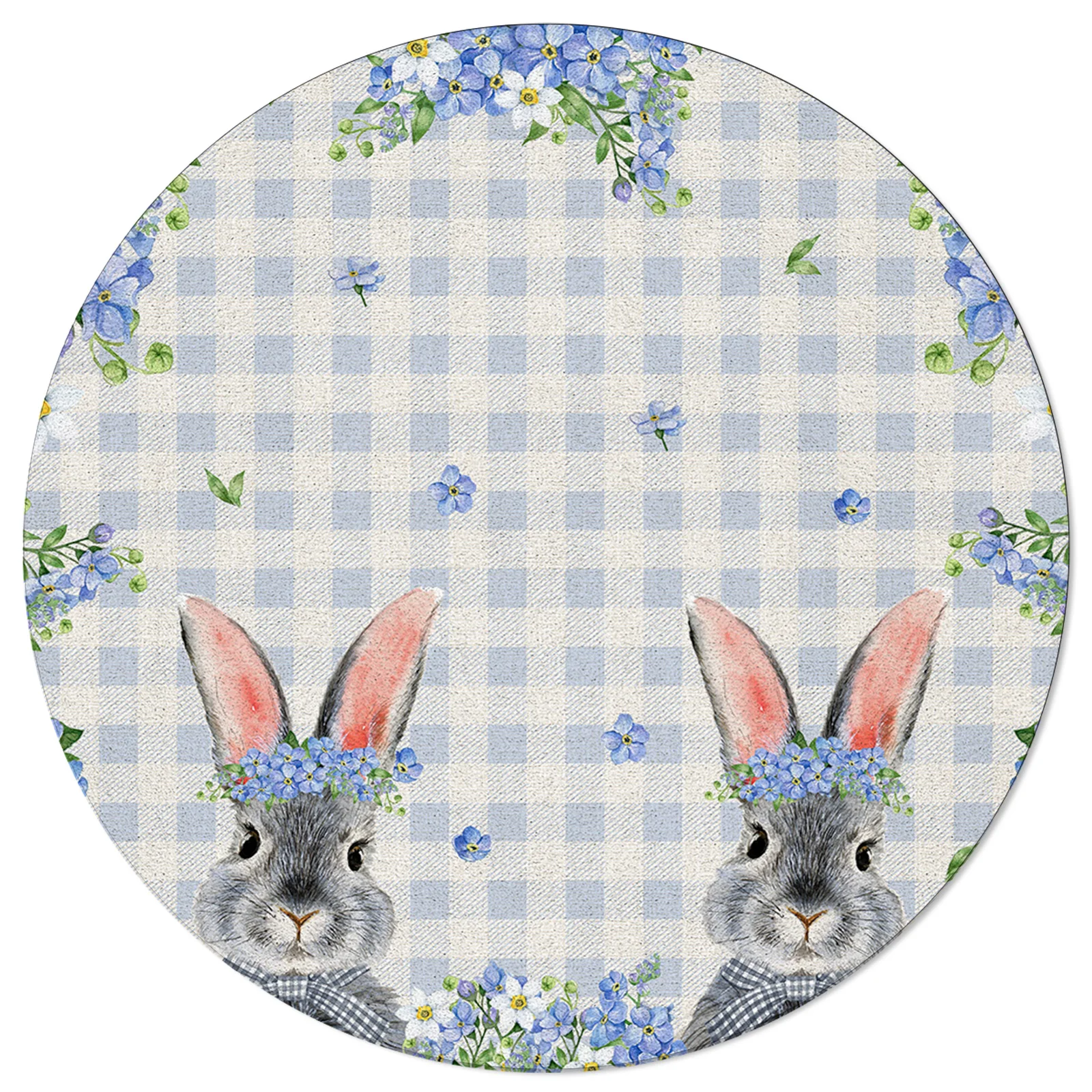 Spring Easter Bunny Blue Flowers Round Area Rug Carpets For Living Room Large Mat Home Bedroom Kid Room Decoration