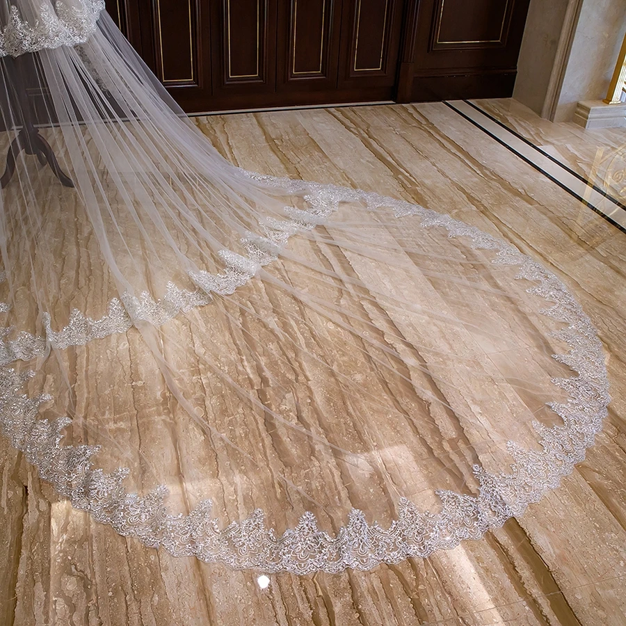 Véu de noiva elegante de tule marfim, véu de renda com lantejoulas para mulheres, acessórios de casamento, véu de noiva veu de noiva boda