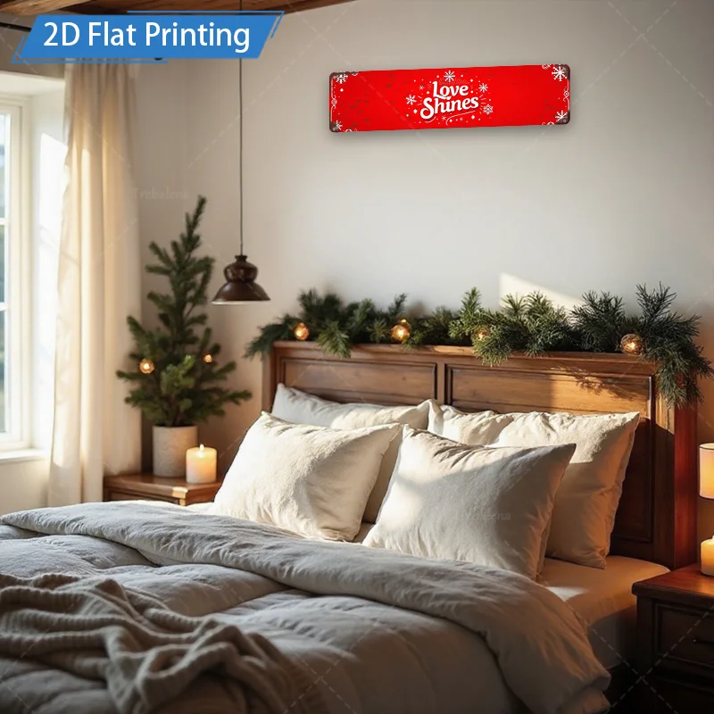 [2D FLAT] 1pc Metal Sign, 4×16inch Christmas Love Shines Metal Wall Art Decor