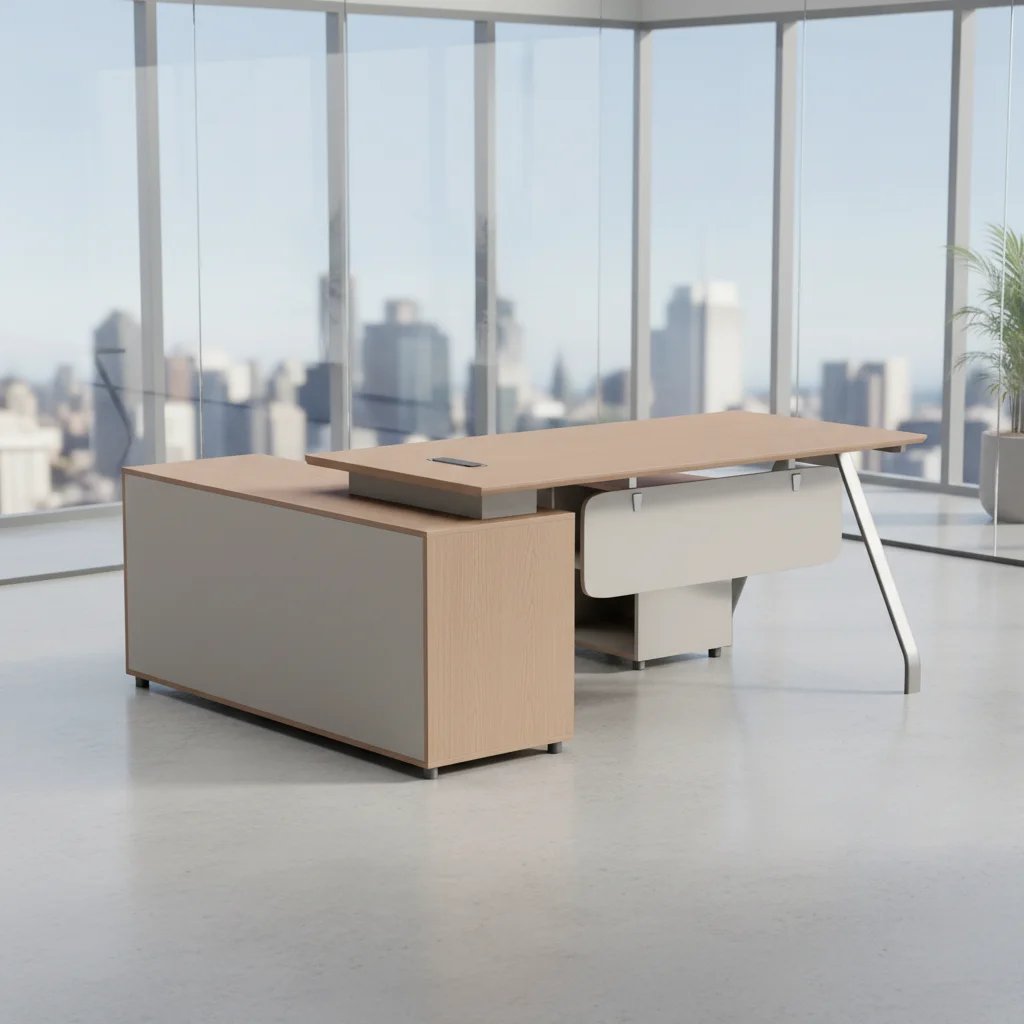 Modular Modern Wooden Executive Desk With Side Cabinet Workstation For Home Office And Boss Desk