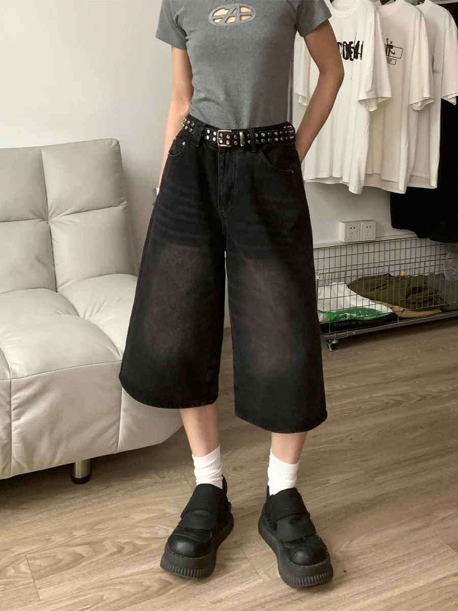 

Cool Girl Wide Leg Seven-Five Jeans Loose Slim Straight Waed Denim Men's Versatile orts Casual Summer Jeans Deep Light Color