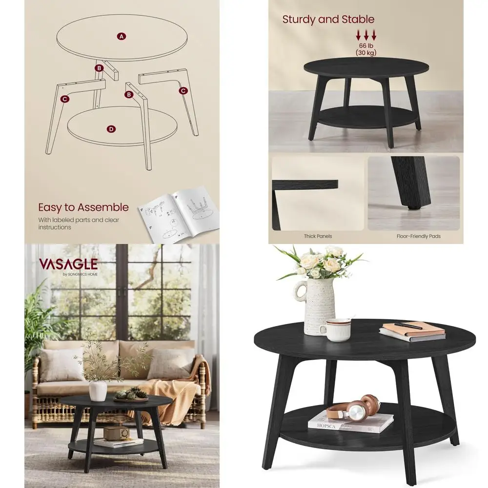 

Charcoal Gray 2-Tier Round Coffee Table with Storage, 31.5 Diameter, 17.7 High, Living Room Furniture, Easy Assembly, MAEZO Coll