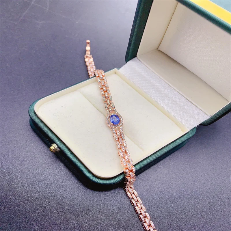 Ladies 925 Silver pink Blue Treasure emerald natural gem bracelet luxury jewelry package mail women's bracelet boutique