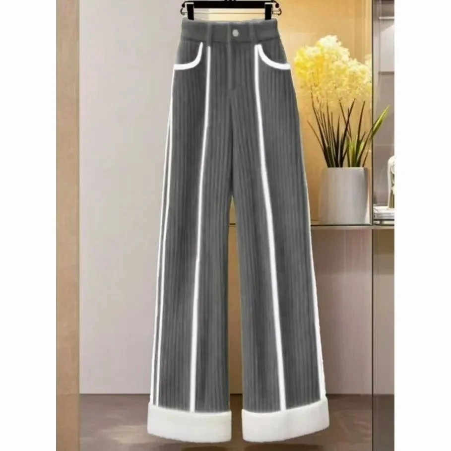 Ladies New Lazy Wind Solid Color Wide-Leg Casual Pants New Autumn And Winter Straight Comfortable Soft Joker Button Pocket Pants