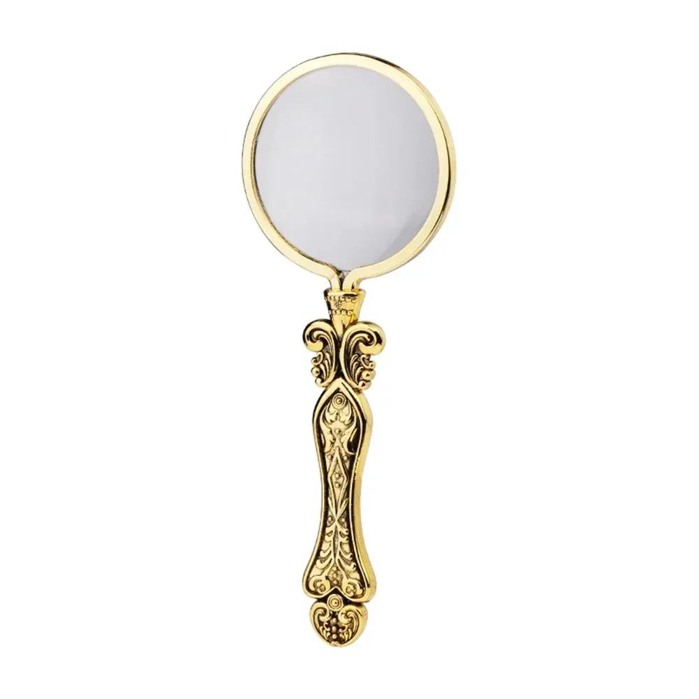 1pc Portable Handheld Magnifying Mirror Vintage Style Glass Lens Reading Lens Copper/Gold/Silver/Bronze 14.3cmx1.5cm