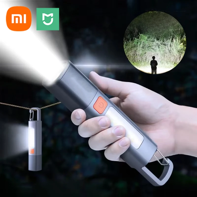 Xiaomi Mijia Outdoor Flashlight LED Portable USB Rechargeable with Hook Zoomable Torch Camping Hiking Long-range Emergency Lamp