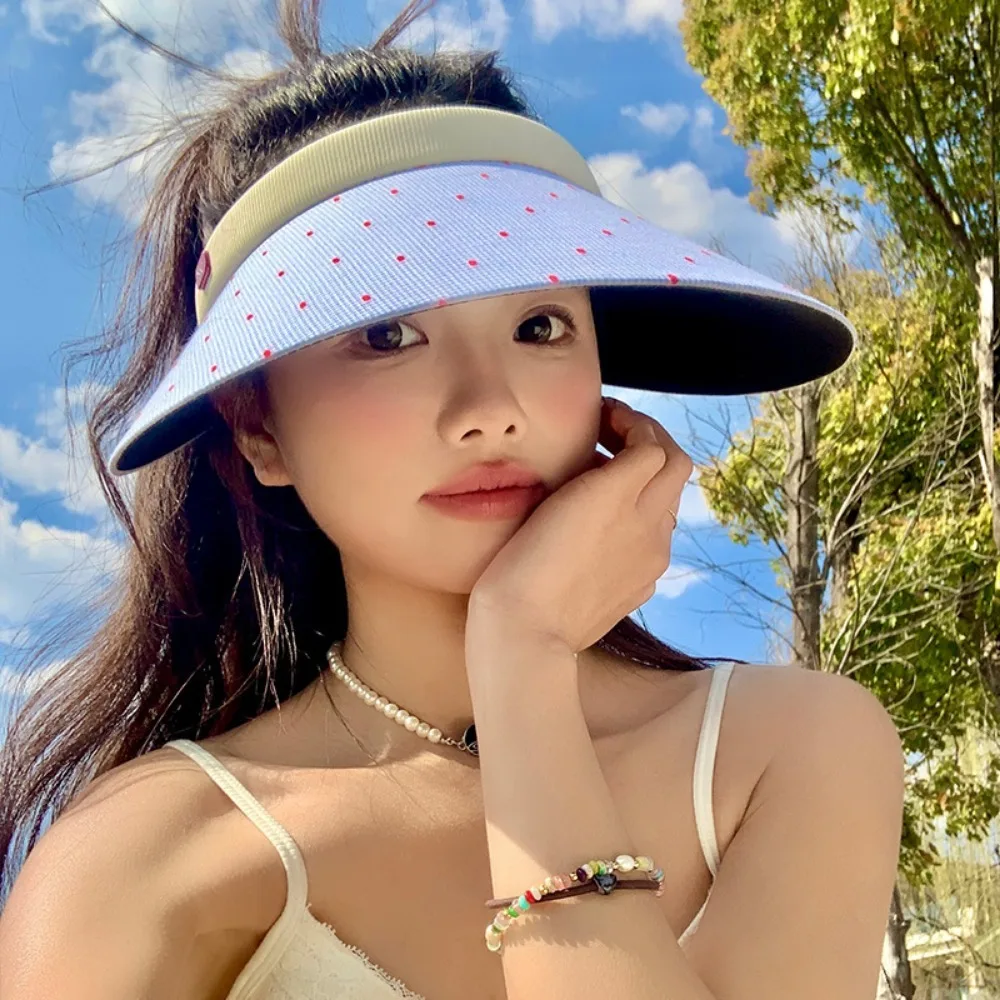 

Fashion Sweet Woman Sun Hat Anti-UV Wide Brim Empty Top Cap Colorful Dot Sunscreen Visor Cap Outdoor