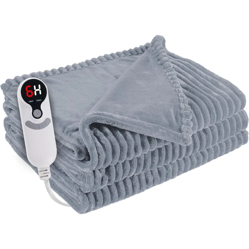 

Электрическое одеяло 50x60 дюймов, 6 режимов нагрева, автоматическое отключение через 3 часа, мягкое и комфортное, серое.