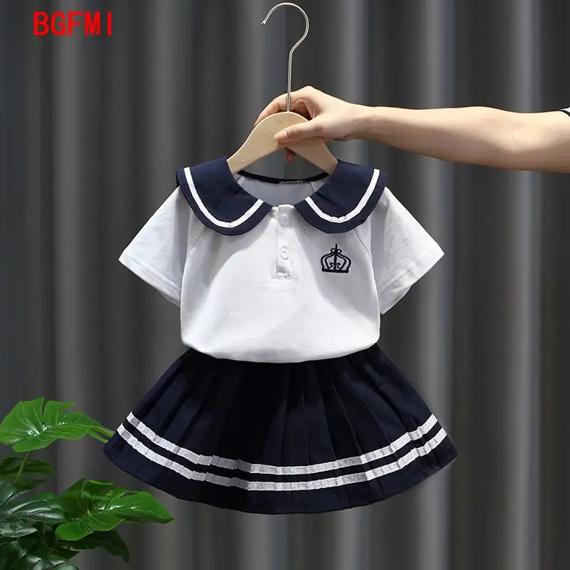 Conjunto de roupas combinando família, conjunto de roupas com gola marinha, vestido de manga curta para menina, irmão e irmã, look de irmãos, verão,