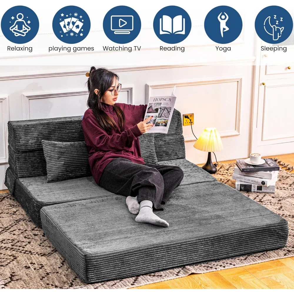 Canapé-lit convertible en mousse à mémoire de forme avec oreiller, canapé futon pliable pour un sommeil confortable