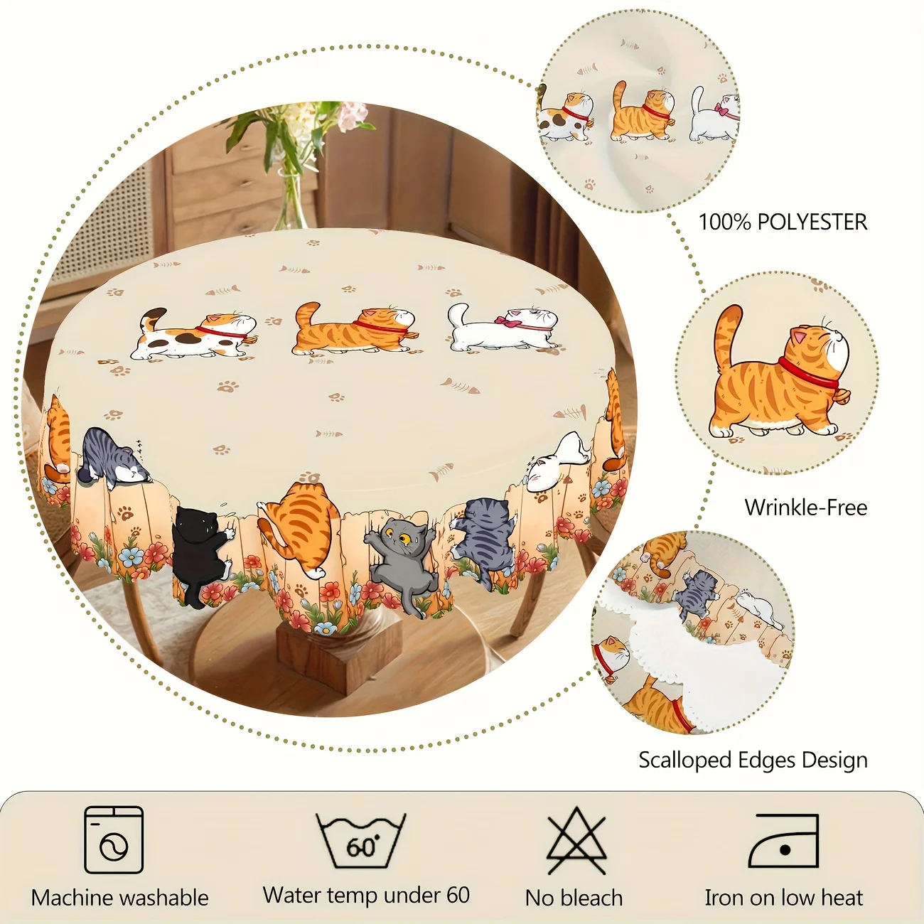 Mustache Coincidence Cat Theme Tablecloth - Cute Kittens and Claw Prints Picture