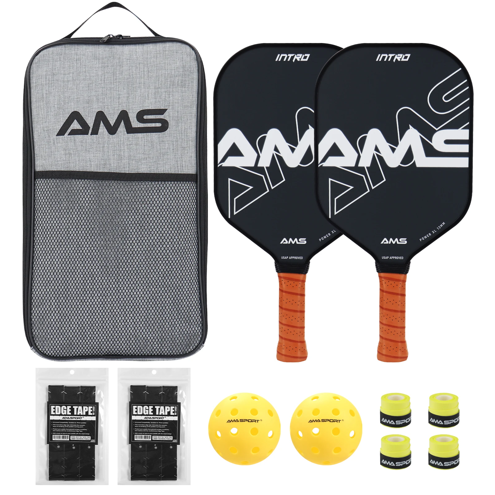 

AMASPORT Pickleball Paddle Set Fiberglass/Graphite Pickleball Racquet Set Enhanced honeycomb core for Traction and Stability