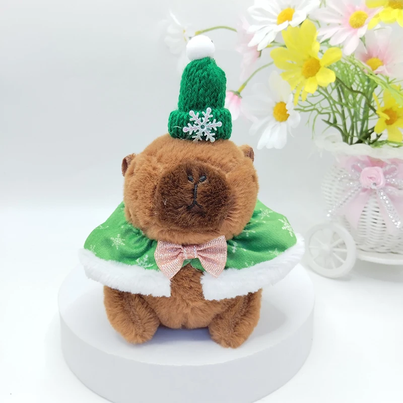 15cm Cute Christmas Cloak Capybara Plush Doll Keychain Stuffed Guinea Pig Simulation Capibara Soft Doll Plush Animal Fluffty Toy