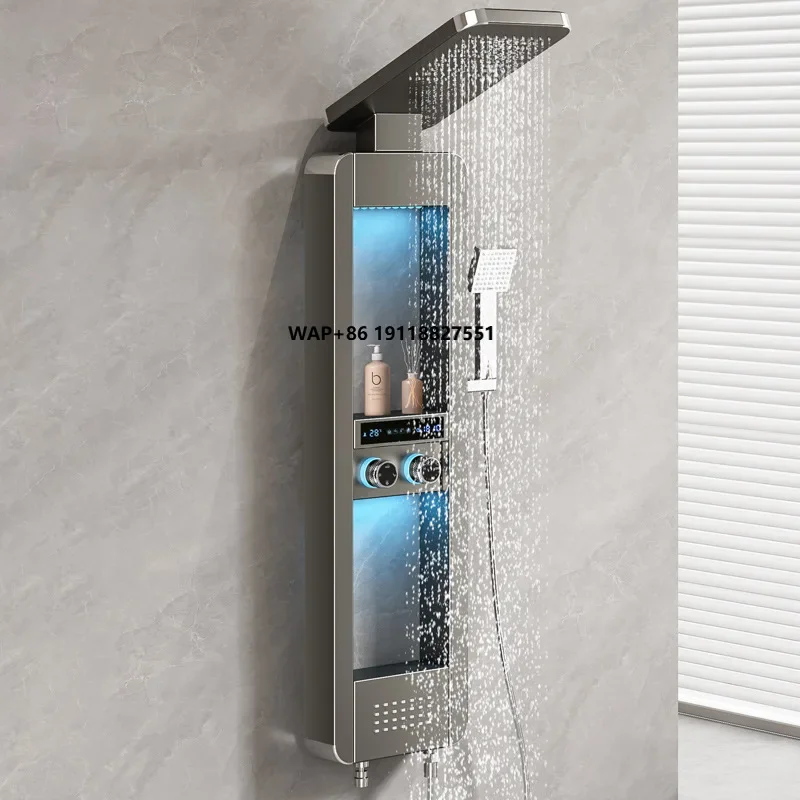 

Умный душевой набор для ванной комнаты с функцией хранения, мягким распылением, матовой отделкой, для использования в отелях, душевая панель с эффектом дождя и массажем