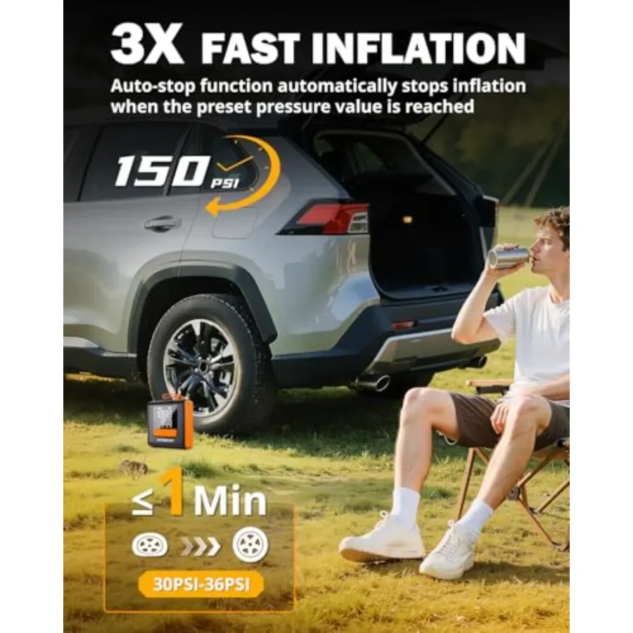 H4 منفاخ لإطارات السيارة ضاغط هواء محمول 150PSI مضخة إطارات السيارة 12 فولت 4 أوضاع نفخ مضخة هواء ذكية لاسلكية مع شاشة LCD لـ #4