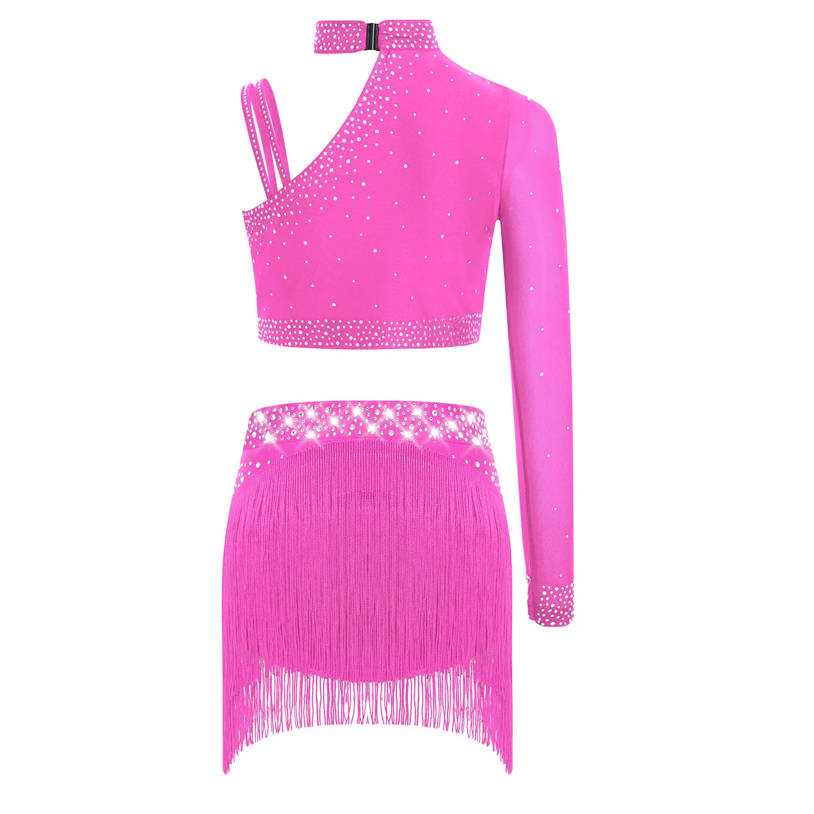 Roupas de dança contemporânea lírica para crianças, meninas, strass brilhantes, top curto com saias, patinação artística, roupas de dança de balé