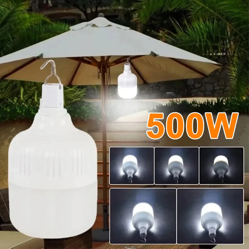 500W Portable Lantern Bulb Camping Light USB Rechargeable LED Bulb 5 Lighting Modes High Power Tent Light Outdoor Emergency Bulb