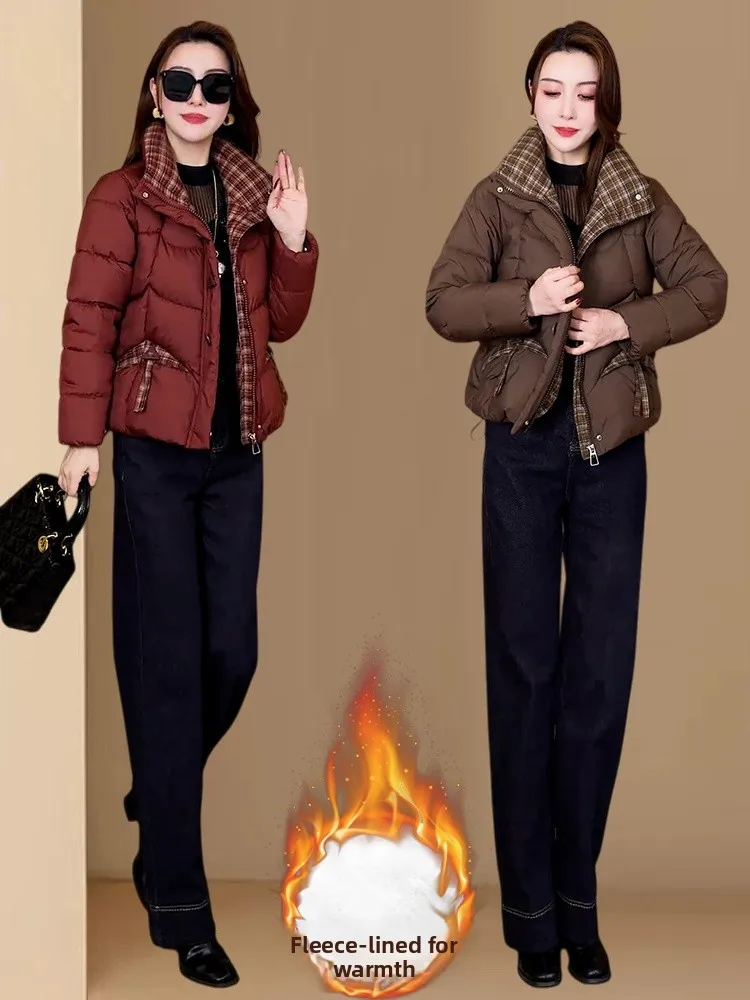 Faionable Fce forrado Thiened juvenil a cuadros abajo algodón Jaet Casual mujer ort prendas de vestir exteriores 2025 invierno nuevo Sle Kor...
