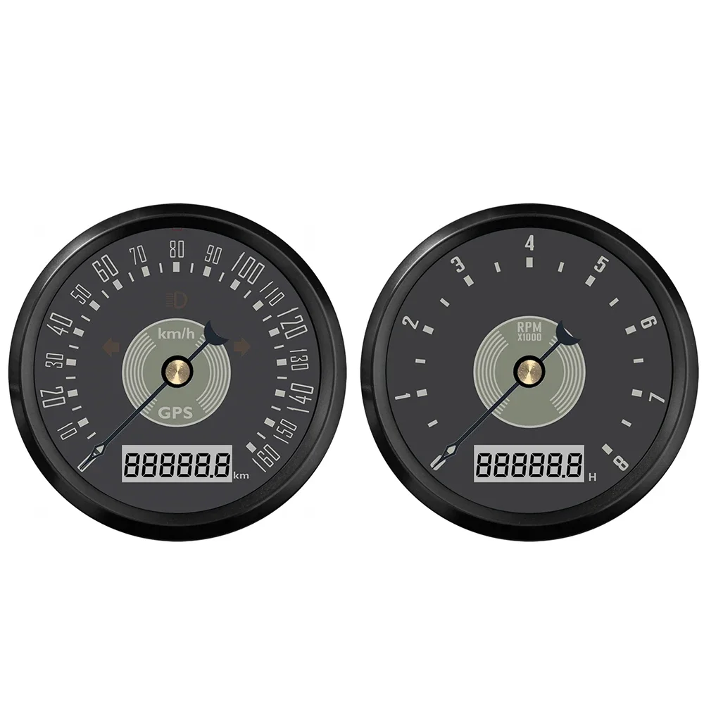 2 Gauge Set 85mm GPS Speedometer 0-160KM/H 0-220MPH+ Tachometer 0-8000RPM with Red Yellow Backlight for Car Boat Universal