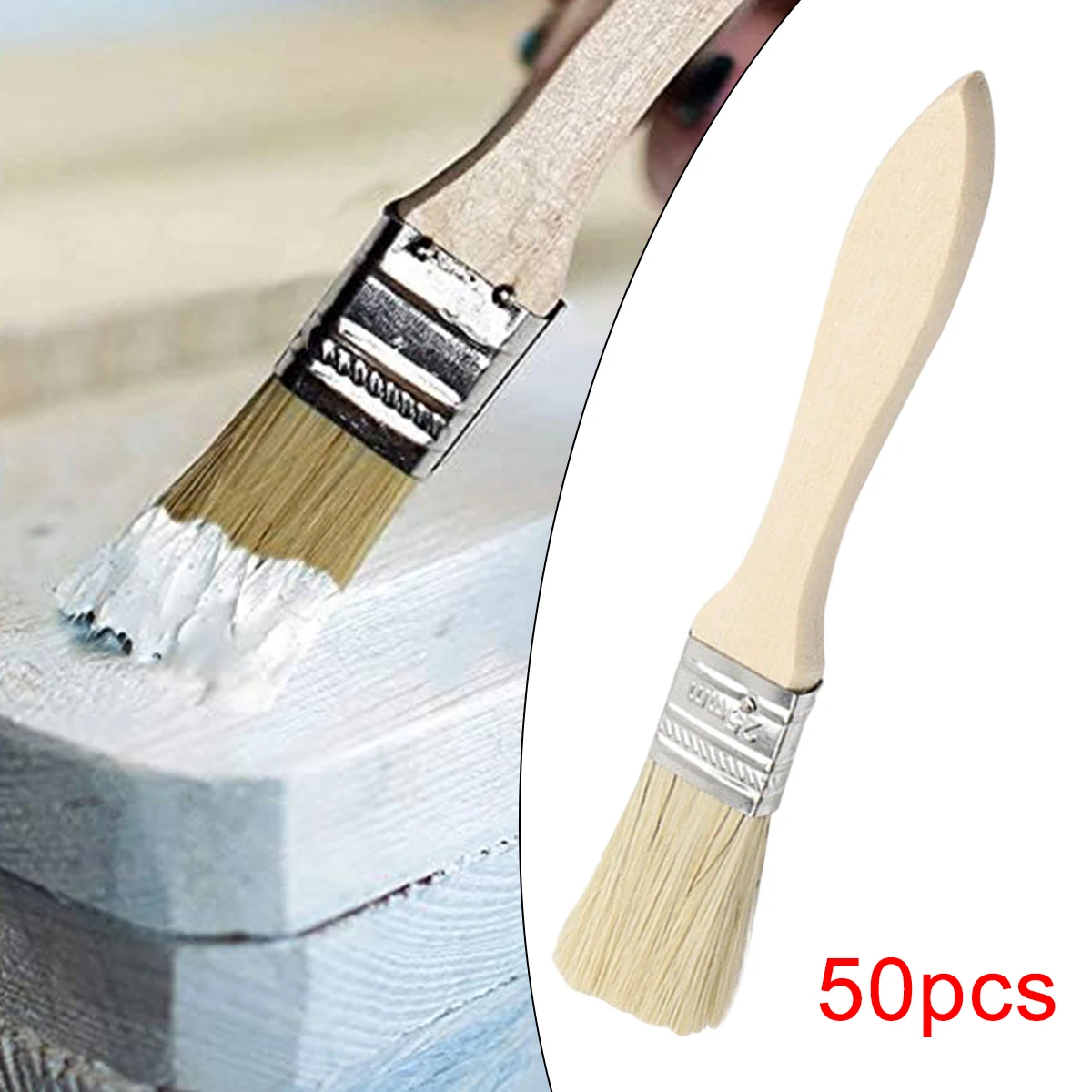 50 PCS BBQ Brush Pig Hair Paint Brush Wooden Handle 1.5 Inch Soft Hair Painting Brushes For Wall And Furniture Paint Tool