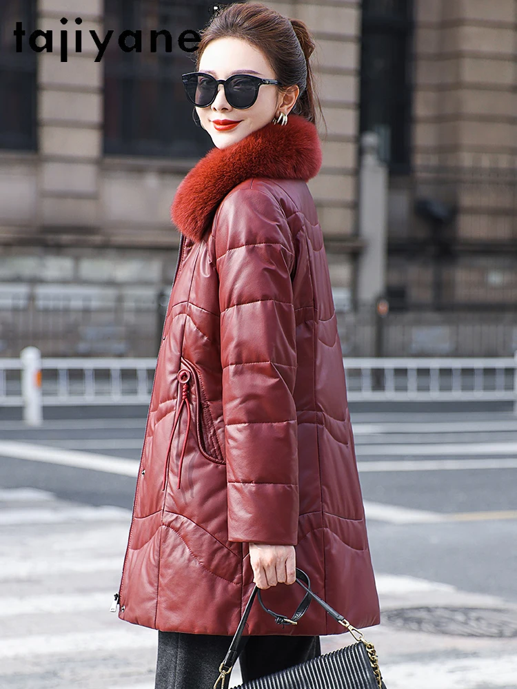 TAJIYANE Echter Schaffell-Entendaunenmantel für Damen, Fuchspelzkragen, Mäntel, Premium-Echtlederjacke, Winter-Frau-Kleidung, 2025 Pinter