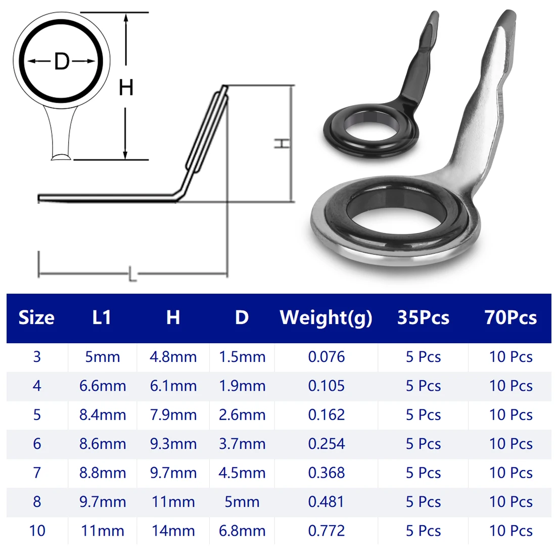 9KM Fishing Rod Guides 5~70Pcs Rod Building Repair Kit 1.5~6.8mm Stainless Steel Freshwater Saltwater Fishing Tool Ceramic Ring
