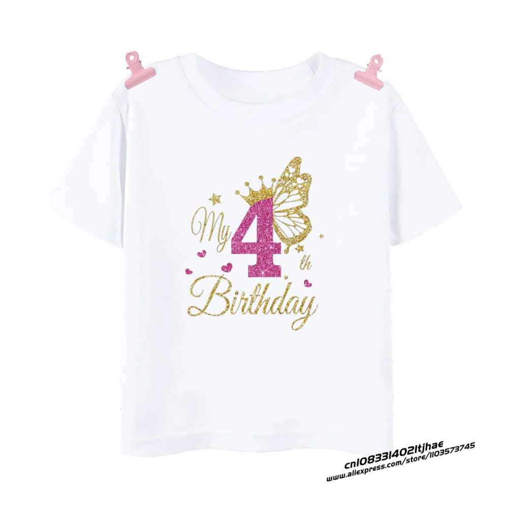 1〜12歳の女の子向けの誕生日Tシャツ,ワイルドバタフライプリント服,子供向けギフト