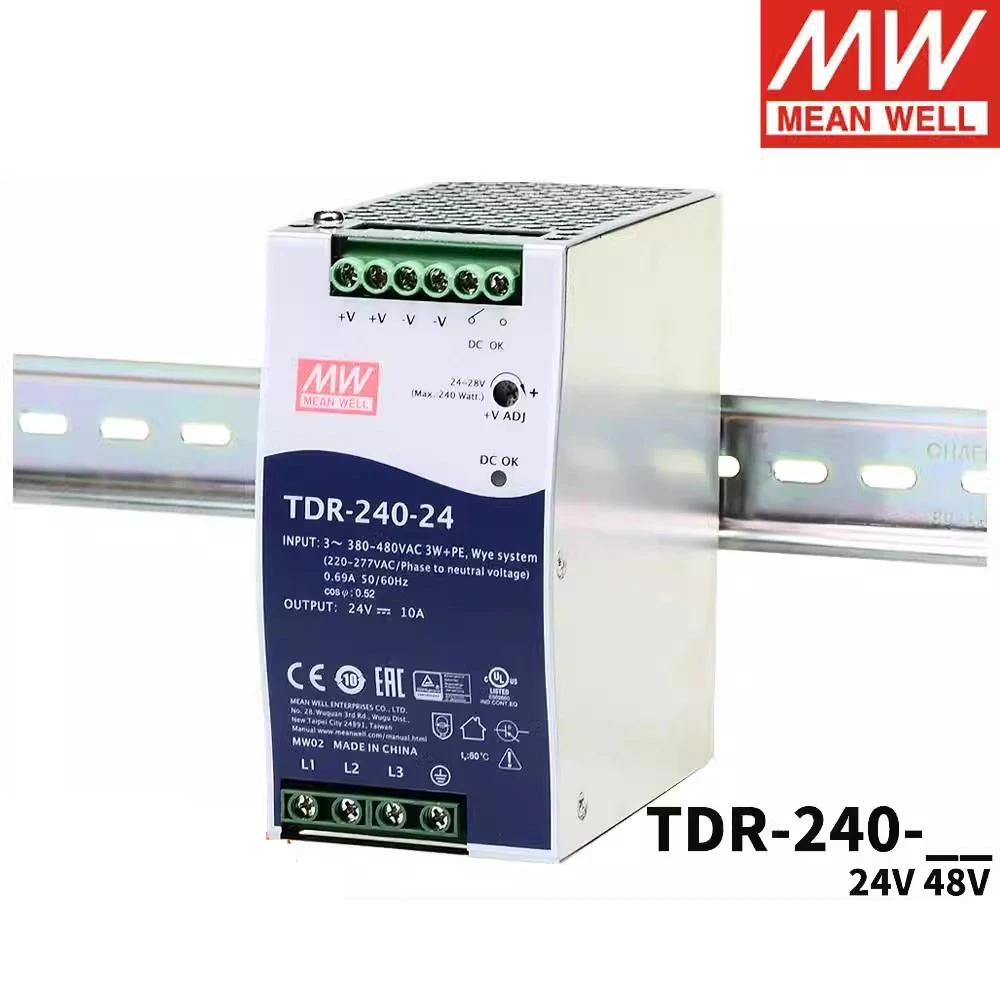 Original Mean Well TDR-240-24 DC 24V10A TDR-240-48 48V5A 240W Three Phase Industrial DIN Rail with PFC Function Power Supply