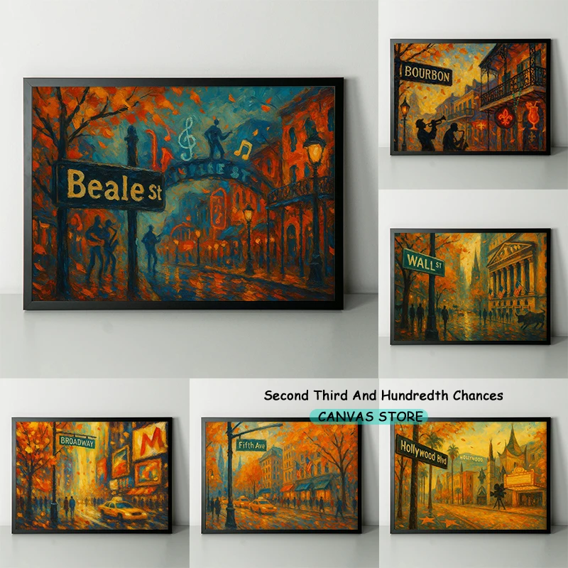New York City Los Angeles New Orleans Memphis Autumn Fall Season Walk Street Abstract Painting Poster Canvas Painting Wall Decor