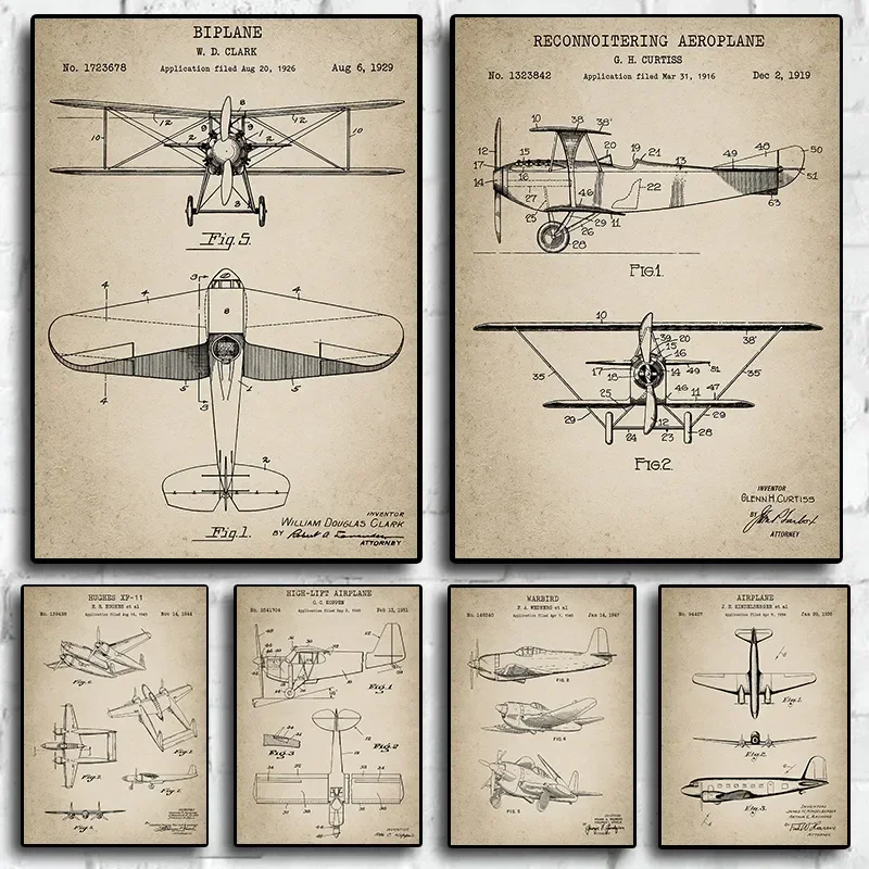 مخطط الطائرة مكتب النقل خمر لغرفة المعيشة قماش اللوحة الملصقات ديكور جدران المنزل #1