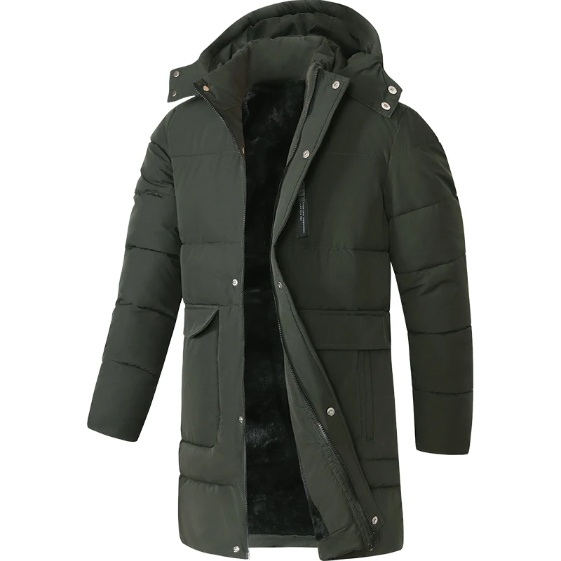

Winter Fashion Warm Mid-length Men Parkas Windproof Hooded Cotton Jackets Comfortable All-match Male Clothes Quality Thicken
