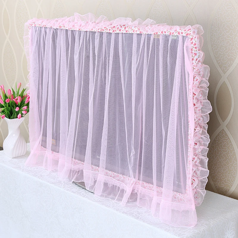 Lace  Fabric Door Curtain TV Circle Can Be Flipped Dust Cover Monitor Screen Home Decorations Dust Cover With Elastic