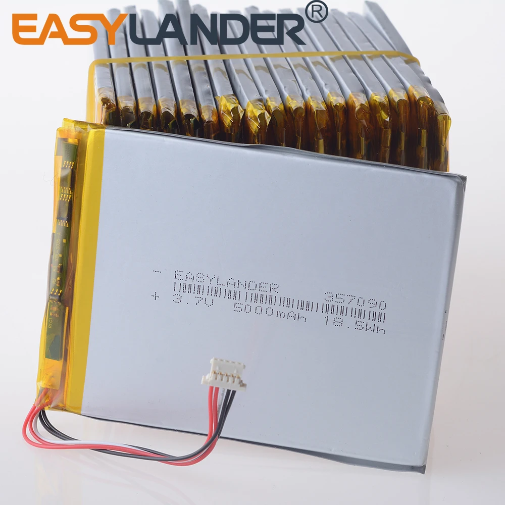 10pcs/Lot 5-wire  357090 3.7V 5000mAh Rechargeable Lithium Polymer Lipo Li-ion Battery