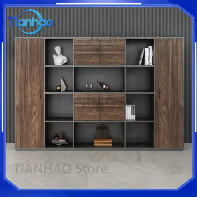 Wooden File Cabinet Simple Modern Locker Bookcase with Glass Door and Lock for Office